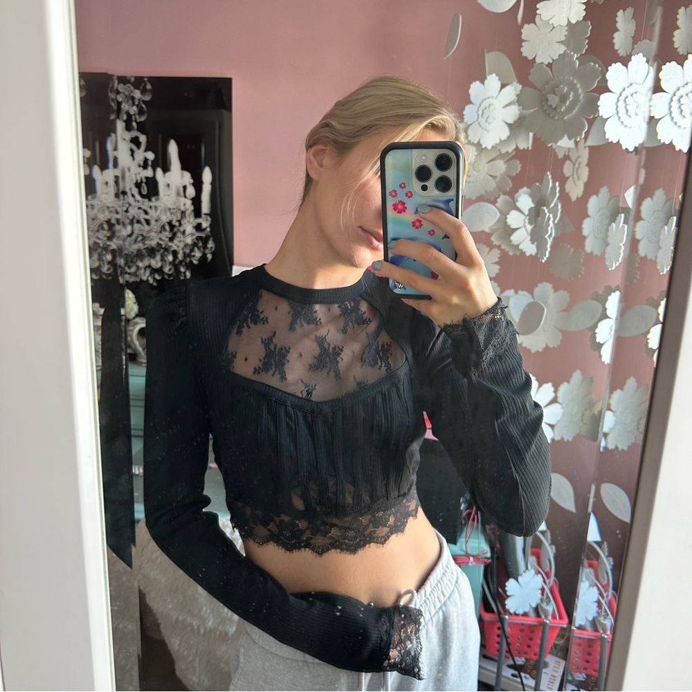 Free People Black Lace Crop Top